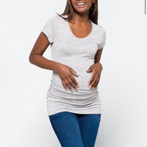 Market & Spruce Gray Fitted Ruched Short Sleeve Tee